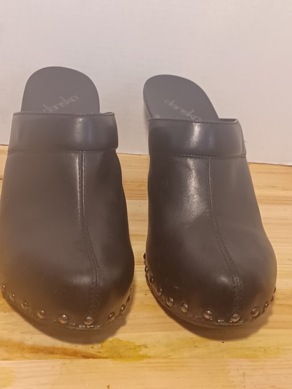 Dansko Black Leather Slip - On Mule Clogs Size 10 Made in Brazil